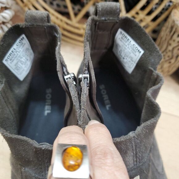 Sorel Womens 10.5/41.5 Evie Ankle Low Wedge Booties Suede Gray Zip EVA Comfort - Picture 9 of 14